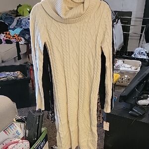 Sincerely Jules Cream Cable Knit Turtleneck Sweater Dress